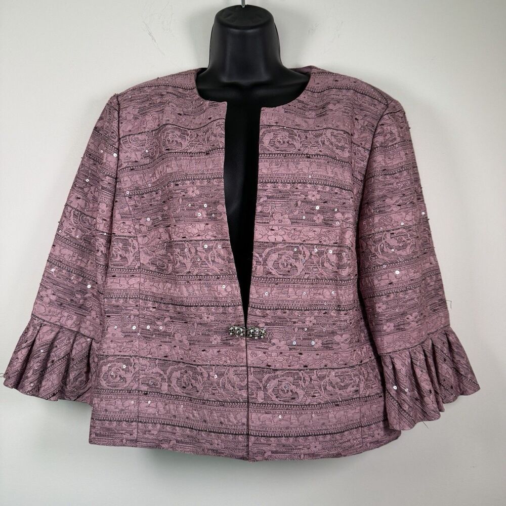 R & M Collection Women Jacket 16 Pink Geometric Sheer Embellishment Formal Wear